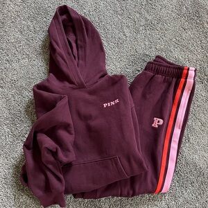 PINK Victoria's Secret Womens Maroon Matching Set - Hoodie & Joggers